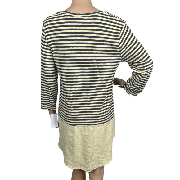 Cut Loose Yellow Gray Striped Cotton Linen Tunic Top Women's M - Picture 5 of 6